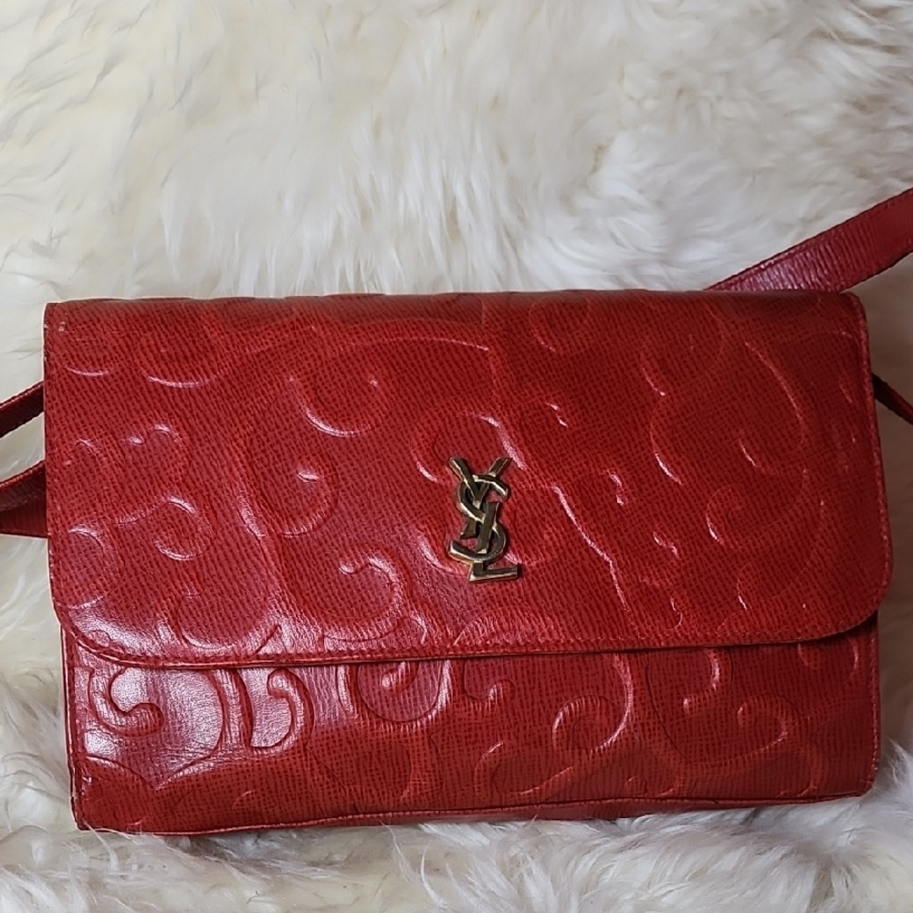 Yves Saint Laurent Red Embossed Crossbody Bag